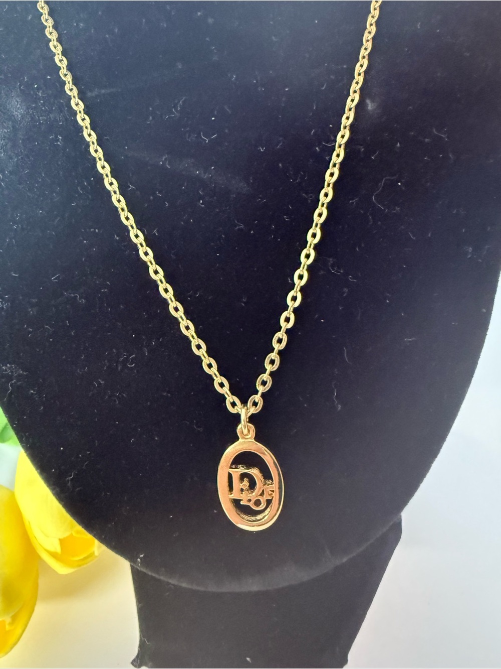 Christian Dior Gold-Plated Oval Pendant Necklace Vintage